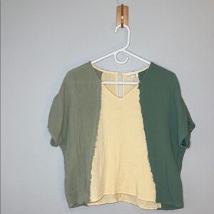 Green and Yellow Women's Linen Top